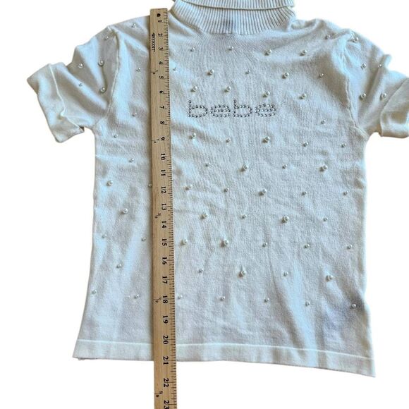 Bebe y2k Sz L ivory Rhinestone sweater top - Picture 5 of 7